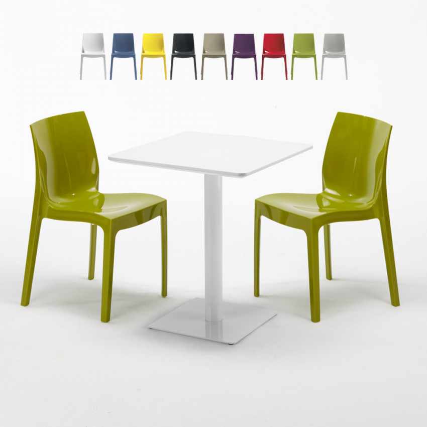 Naar de waarheid Herstellen Toezicht houden Ice Lemon Vierkante salontafel wit 60x60 cm met stalen onderstel en 2  gekleurde stoelen