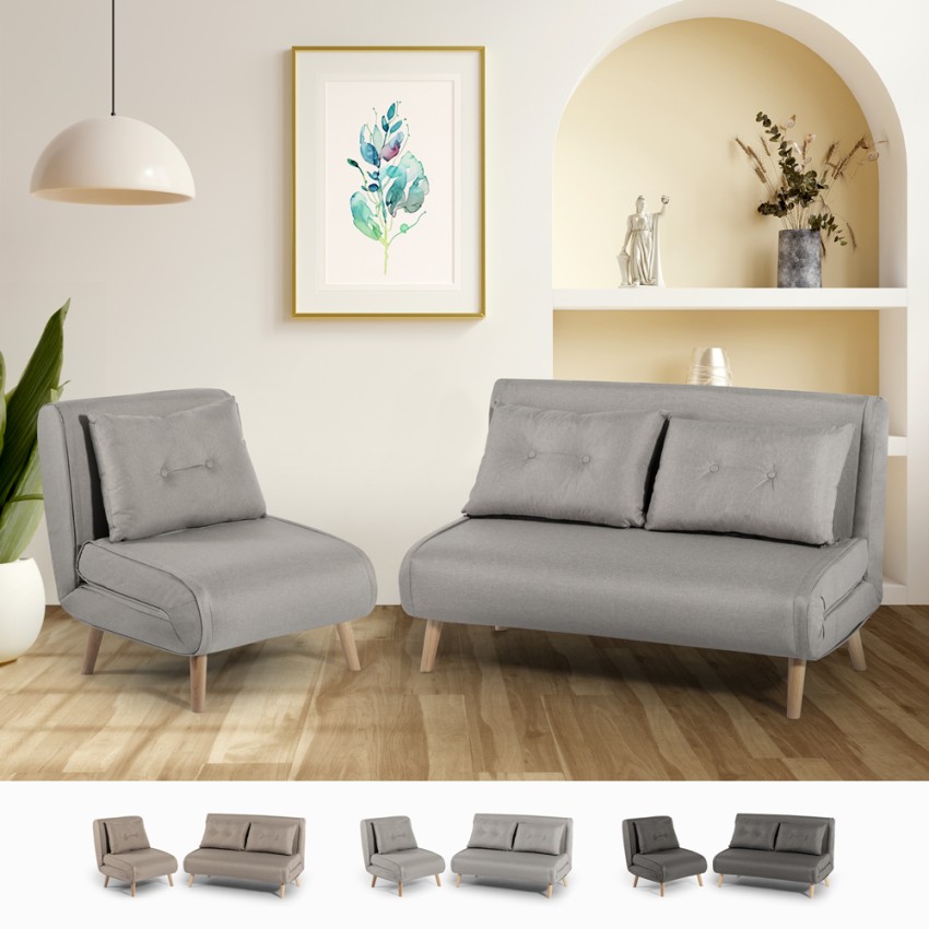 Set stoffen 2-zits slaapbank en opklapbare fauteuil in Scandinavische stijl Sienna Verkoop Set stoffen 2-zits slaapbank en opklapbare fauteuil in Scandinavische stijl Sienna Verkoop