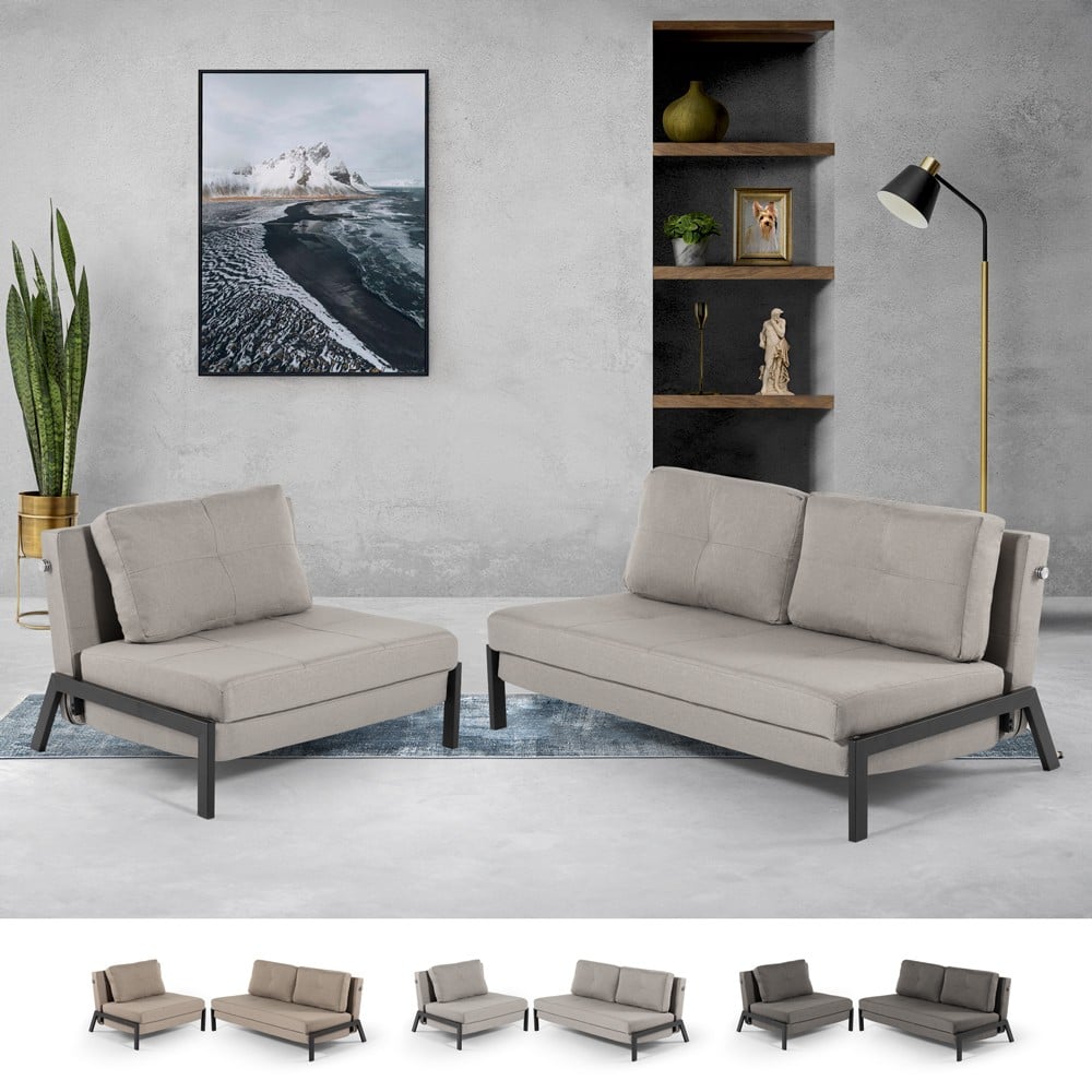 Opklapbare fauteuil en 2-zits stoffen slaapbank Elysee