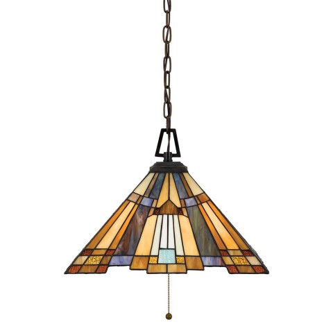 Tiffany hanglamp met gekleurd glaspaneel, 3 lampen, Inglenook Aanbieding