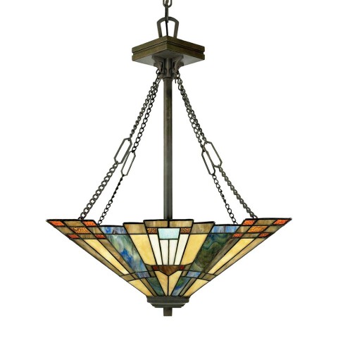Klassieke Tiffany-stijl hanglamp met 3 lichten en glazen Inglenook-kap Aanbieding