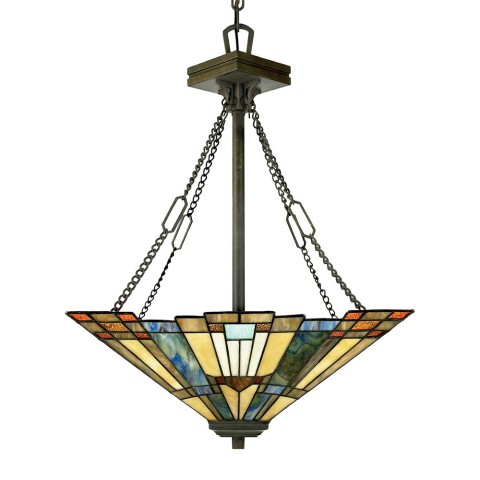 Klassieke Tiffany-stijl kroonluchter, 3-lamps glazen kap Inglenook Aanbieding