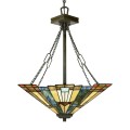 Klassieke Tiffany-stijl kroonluchter, 3-lamps glazen kap Inglenook Aanbieding