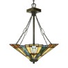Klassieke Tiffany-stijl kroonluchter, 3-lamps glazen kap Inglenook Aanbieding