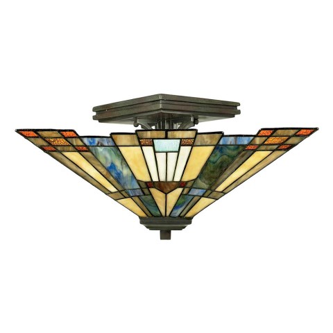 Tiffany plafondlamp met klassiek ontwerp, 2 lichts Inglenook lampenkap Aanbieding