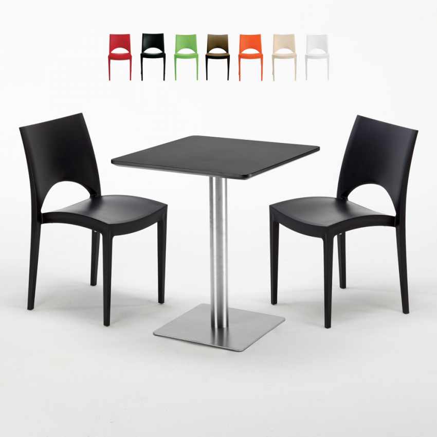 Vierkante tafel 60x60 cm met 2 gekleurde stoelen Paris Pistachio Kortingen Vierkante tafel 60x60 cm met 2 gekleurde stoelen Paris Pistachio Kortingen