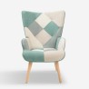 Salon fauteuil Scandinavische patchwork stijl wit blauw hout Chapty Aanbod