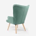 Salon fauteuil Scandinavische patchwork stijl wit blauw hout Chapty Korting