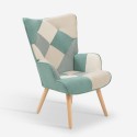 Salon fauteuil Scandinavische patchwork stijl wit blauw hout Chapty Verkoop