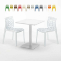 Vierkante salontafel wit 60x60 cm met stalen onderstel en 2 gekleurde stoelen Gruvyer Lemon Korting