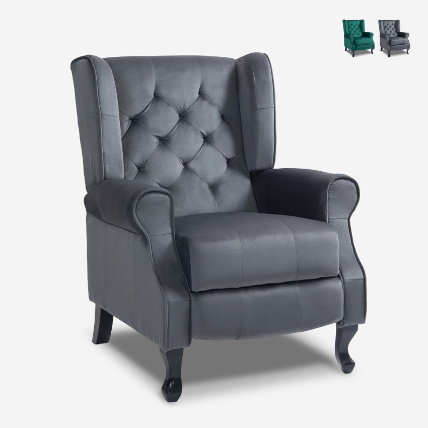 Relaxfauteuil in fluweelstof met verstelbare rugleuning Ethron Lux Verkoop Relaxfauteuil in fluweelstof met verstelbare rugleuning Ethron Lux Verkoop