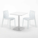 Vierkante salontafel wit 60x60 cm met stalen onderstel en 2 gekleurde stoelen Gruvyer Lemon 