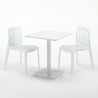 Vierkante salontafel wit 60x60 cm met stalen onderstel en 2 gekleurde stoelen Gruvyer Lemon 