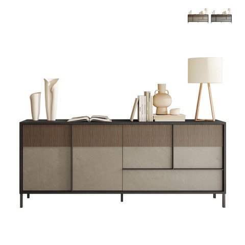 Moderne houten woonkamer dressoir 4 deuren 1 lade 206x40x86cm Adhele Aanbieding