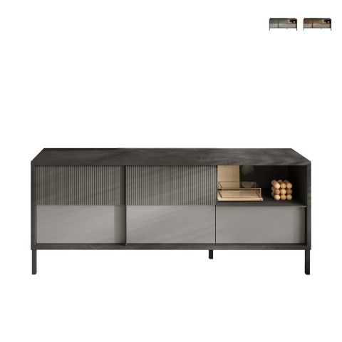 Moderne design tv-meubel voor woonkamer, met 2 deuren en 1 lade, 156x40x64 cm, Saban Aanbieding
