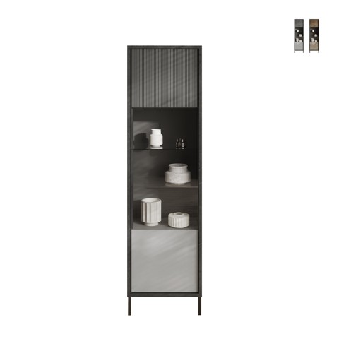 Moderne vitrinekast woonkamer met 2 legplanken 55x40x203cm Winona Aanbieding