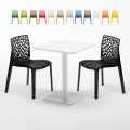 Vierkante salontafel wit 60x60 cm met stalen onderstel en 2 gekleurde stoelen Gruvyer Lemon Aanbieding