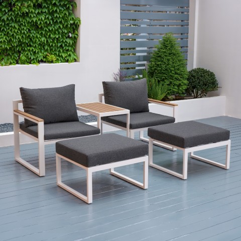 Loungeset met 2 fauteuils, 2 voetenbankjes en bijzettafel Qamal Aanbieding
