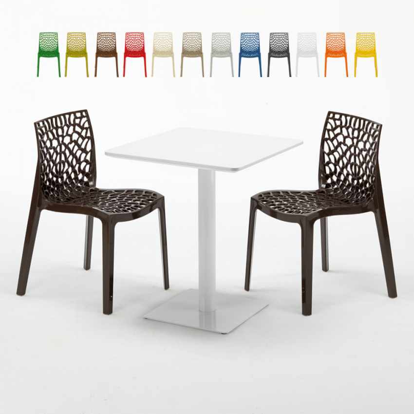 Vierkante salontafel wit 60x60 cm en 2 gekleurde stoelen Gruvyer Lemon Karakteristieken