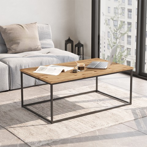 Minimalistische industriële salontafel van hout en metaal 100x60 cm Nael Aanbieding