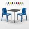 Vierkante tafel 60x60 cm stalen onderstel en zwart blad met 2 gekleurde stoelen Ice Pistachio Aanbieding