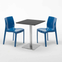 Vierkante tafel 60x60 cm stalen onderstel en zwart blad met 2 gekleurde stoelen Ice Pistachio Prijs