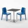 Vierkante tafel 60x60 cm stalen onderstel en zwart blad met 2 gekleurde stoelen Ice Pistachio Prijs