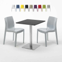Vierkante tafel 60x60 cm Stalen onderstel en zwart top met 2 gekleurde stoelen Ice Pistachio Korting