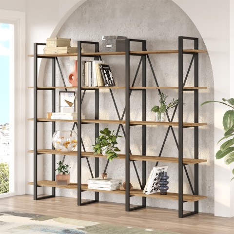Moderne wandboekenkast van metaal en houten planken 220x34x180 cm Batuan Aanbieding