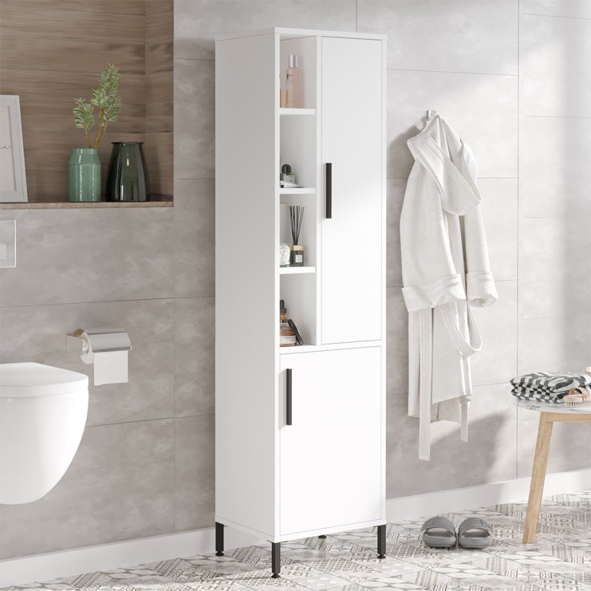 Witte kolomkast badkamerkast met 2 deuren en planken 45x36x184 cm Femmy Aanbieding Witte kolomkast badkamerkast met 2 deuren en planken 45x36x184 cm Femmy Aanbieding
