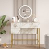 Mobiele make-up tafel met spiegel en 3 lades in wit marmer met gouden poten Helier Korting