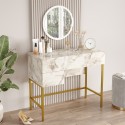 Mobiele make-up tafel met spiegel en 3 lades in wit marmer met gouden poten Helier Aanbod