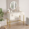 Mobiele make-up tafel met spiegel en 3 lades in wit marmer met gouden poten Helier Aanbod