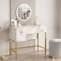 Mobiele make-up tafel met spiegel en 3 lades in wit marmer met gouden poten Helier Aanbieding