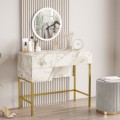 Mobiele make-up tafel met spiegel en 3 lades in wit marmer met gouden poten Helier Aanbieding