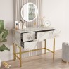 Mobiele make-up tafel met spiegel en 3 lades in wit marmer met gouden poten Helier Kortingen