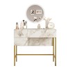 Mobiele make-up tafel met spiegel en 3 lades in wit marmer met gouden poten Helier Verkoop