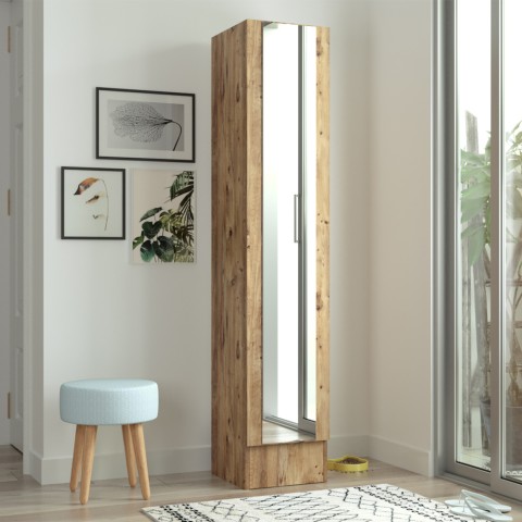 Kledingkast Schoenenkast van hout met spiegeldeur 3 planken 36x36x180cm Torge Aanbieding