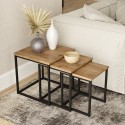 Set van 3 salontafels in industriële stijl van hout en zwart metaal Leron Aanbieding