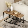 Set van 3 salontafels in industriële stijl van hout en zwart metaal Leron Aanbieding