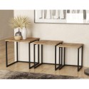 Set van 3 salontafels in industriële stijl van hout en zwart metaal Leron Kortingen