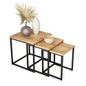 Set van 3 salontafels in industriële stijl van hout en zwart metaal Leron Verkoop