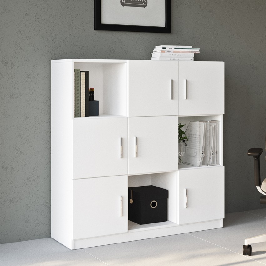 Multifunctionele kantoormeubel boekenkast met 9 vakken wit 120x38x122 cm Kaspar Aanbieding