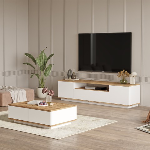 Modern design meubelset met TV kast en salontafel in wit met eikenhout Award Aanbieding