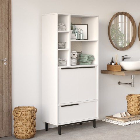 Multifunctionele badkamer- of keukenkast met 3 deuren wit Lester Aanbieding