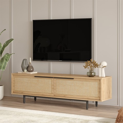 Houten TV-meubel met 2 deuren in rotaneffect 160x36 cm Baye Aanbieding