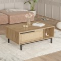 Salontafeltje met opbergruimte van hout en met rotaneffect 90x60 cm Micheau Aanbieding