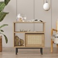 Houten kast 60x26x60 cm met 2 open vakken en een deur met rotaneffect Opoli Aanbieding