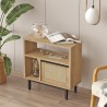 Houten kast 60x26x60 cm met 2 open vakken en een deur met rotaneffect Opoli Korting