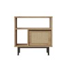 Houten kast 60x26x60 cm met 2 open vakken en een deur met rotaneffect Opoli Verkoop